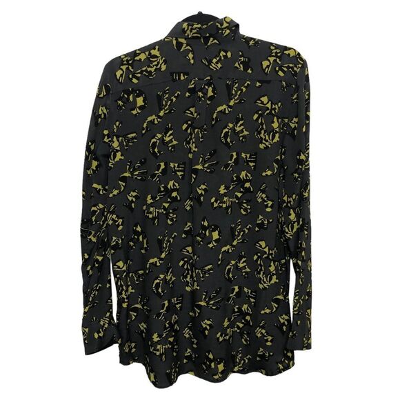 Banana Republic Gray Yellow Black Silk Blouse Top Size Medium Long Sleeve Pocket - Picture 3 of 13